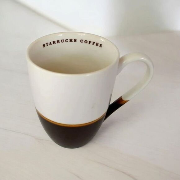 Starbucks Limited Edition Retro 2008 White Brown Ceramic Coffee Cup Tea Mug 12oz - Picture 1 of 4